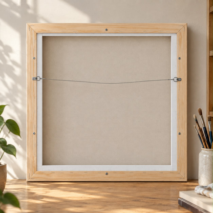 Pro Grade Cotton Duck pre-framed canvas, back view with hanging wire